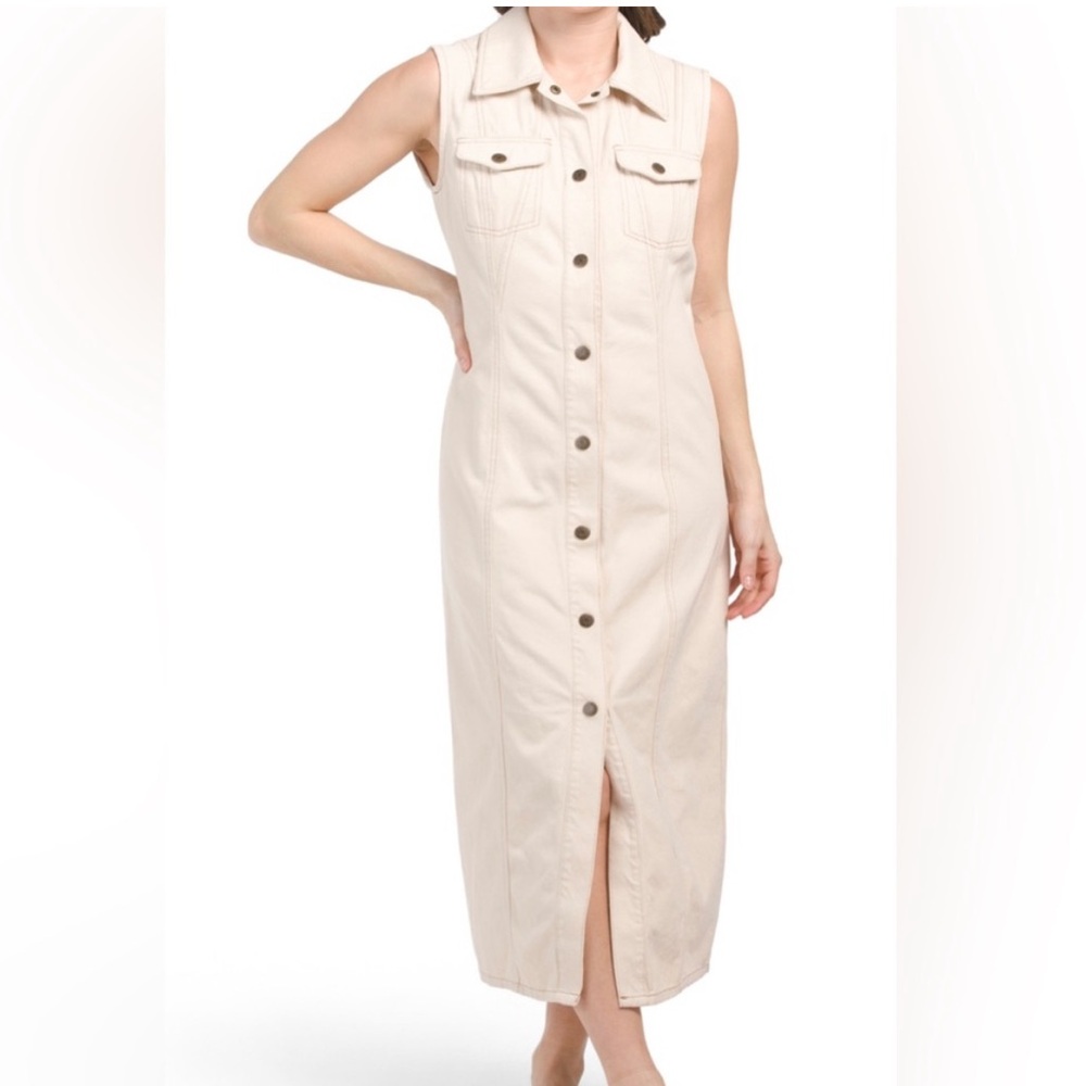 HOUSE OF HARLOW denim maxi dress long vest sleeveless cardigan